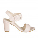 Woman's sandal with buckle in rose leather heel 8 - Available sizes:  32, 33, 34