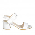 Sandale pour femmes en cuir blanc avec boucle talon 5 - Pointures disponibles:  32, 33, 42, 44, 45