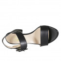 Woman's sandal with buckle in black leather heel 5 - Available sizes:  32, 33, 34, 44, 45