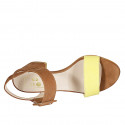 Woman's strap sandal in cognac brown and yellow suede heel 5 - Available sizes:  32, 33, 34
