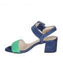 Woman's strap sandal in blue and green suede heel 5 - Available sizes:  33, 34