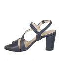 Sandalo da donna con elastico in pelle blu tacco 8 - Misure disponibili: 32, 34