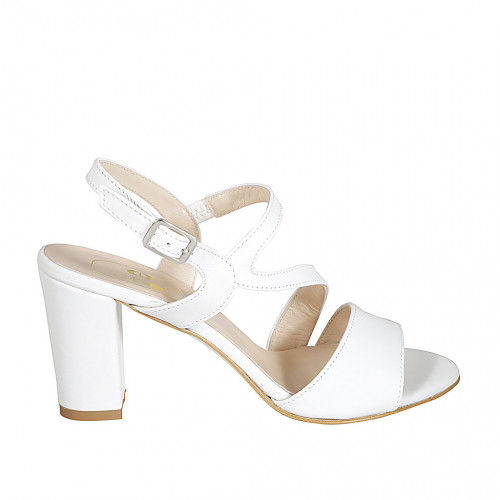 Woman's sandal with elastic band in white leather heel 8 - Available sizes:  33, 34, 42, 43, 44
