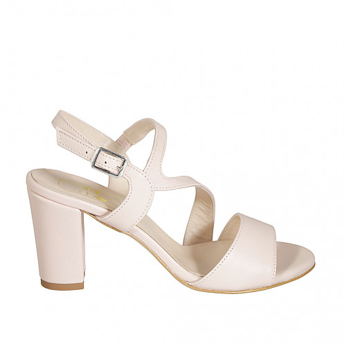 Woman's sandal with elastic band in rose leather heel 8 - Available sizes:  33, 34, 43, 44