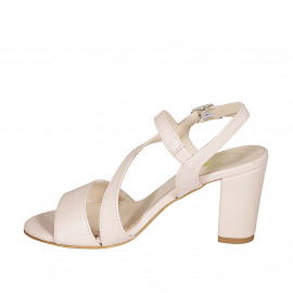 Woman's sandal with elastic band in rose leather heel 8 - Available sizes:  43 2