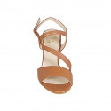 Woman's sandal with elastic band in cognac brown leather heel 8 - Available sizes:  32, 34, 42, 43, 45