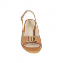 Sandale pour femmes avec accessoire en cuir cognac et cuir verni imprimé lamé cuivre talon 5 - Pointures disponibles:  32, 33, 34, 42, 43, 44, 45