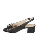 Sandale pour femmes avec accessoire en cuir noir et cuir verni imprimé lamé talon 5 - Pointures disponibles:  32, 33, 34, 42, 43, 44, 45