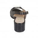 Sandalia para mujer con accesorio en piel negra y charol estampado laminado tacon 5 - Tallas disponibles:  32, 33, 34, 43, 44, 45