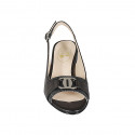 Sandale pour femmes avec accessoire en cuir noir et cuir verni imprimé lamé talon 5 - Pointures disponibles:  32, 33, 34, 43, 44, 45