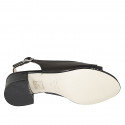 Sandale pour femmes avec accessoire en cuir noir et cuir verni imprimé lamé talon 5 - Pointures disponibles:  32, 33, 34, 43, 44, 45