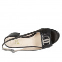 Sandale pour femmes avec accessoire en cuir noir et cuir verni imprimé lamé talon 5 - Pointures disponibles:  32, 33, 34, 42, 43, 44, 45