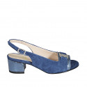 Sandale pour femmes avec accessoire en daim et cuir verni imprimé lamé bleu talon 5 - Pointures disponibles:  32, 42, 43, 44, 45