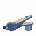 Sandale pour femmes avec accessoire en daim et cuir verni imprimé lamé bleu talon 5 - Pointures disponibles:  32, 42, 43, 44, 45