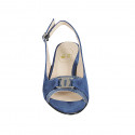 Sandalo da donna con accessorio in camoscio e vernice stampata laminata bluette tacco 5 - Misure disponibili: 32, 43, 44, 45