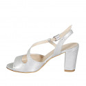 Sandalo da donna in pelle laminata di colore argento tacco 8 - Misure disponibili: 33, 34
