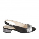 Sandalo da donna in pelle nera e laminata grigio e argento tacco 3 - Misure disponibili: 33, 34, 44, 45