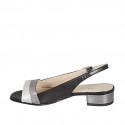 Sandalo da donna in pelle nera e laminata grigio e argento tacco 3 - Misure disponibili: 33, 34, 44, 45