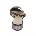 Sandalo da donna in pelle nera e laminata grigio e argento tacco 3 - Misure disponibili: 33, 34, 44, 45