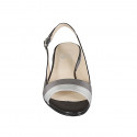 Sandalo da donna in pelle nera e laminata grigio e argento tacco 3 - Misure disponibili: 33, 34, 44, 45