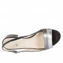 Woman's sandal in black and gray and silver laminated leather heel 3 - Available sizes:  33, 34, 44, 45