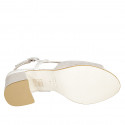 Sandale pour femmes en cuir blanc et daim imprimé lamé platine talon 5 - Pointures disponibles:  32