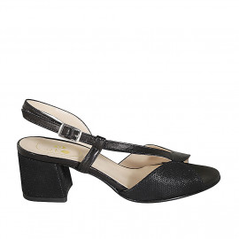 Sandale pour femmes en cuir et daim imprimé lamé noir talon 5 - Pointures disponibles: 32, 33, 34