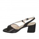 Sandale pour femmes en cuir et daim imprimé lamé noir talon 5 - Pointures disponibles:  32, 33, 34