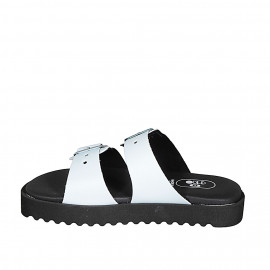 Woman's mules with adjustable buckles in light blue leather wedge heel 3 - Available sizes:  42, 43 2