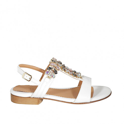 Sandale pour femmes avec strass multicouleur en cuir blanc talon 2 - Pointures disponibles:  32, 42, 44, 46