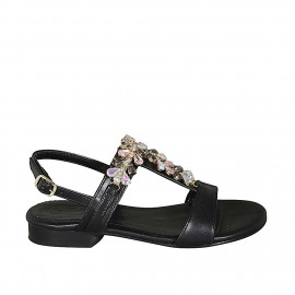 Sandale pour femmes avec strass multicouleur en cuir noir talon 2 - Pointures disponibles: 32, 33, 34, 44