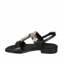 Woman's sandal with multicolored rhinestones in black leather heel 2 - Available sizes:  32, 33, 34, 42, 43, 44, 45, 46