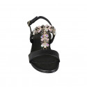 Woman's sandal with multicolored rhinestones in black leather heel 2 - Available sizes:  32, 33, 34, 42, 43, 44, 45, 46
