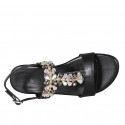 Sandale pour femmes avec strass multicouleur en cuir noir talon 2 - Pointures disponibles:  32, 33, 34, 43, 44, 45, 46