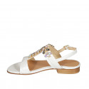 Woman's sandal with multicolored rhinestones in laminated white leather heel 2 - Available sizes:  33, 45