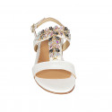 Woman's sandal with multicolored rhinestones in laminated white leather heel 2 - Available sizes:  33, 34, 42, 43, 44, 45, 46