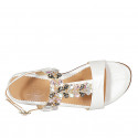 Woman's sandal with multicolored rhinestones in laminated white leather heel 2 - Available sizes:  33, 34, 42, 43, 44, 45, 46