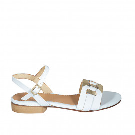 Sandalo da donna con accessorio in pelle oro e cinturino in pelle celeste tacco 2 - Misure disponibili: 32