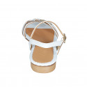 Woman's sandal with golden leather accessory and strap in light bue leather heel 2 - Available sizes:  32, 33, 34, 42, 43, 44, 45, 46