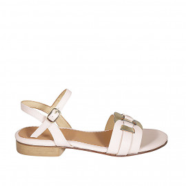 Woman's sandal with golden leather accessory and strap in light rose leather heel 2 - Available sizes:  32, 33, 42, 46