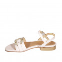 Woman's sandal with golden leather accessory and strap in light rose leather heel 2 - Available sizes:  32, 33, 34, 42, 43, 44, 46