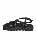 Sandale pour femmes en cuir noir avec courroie croisé et talon compensé 3 - Pointures disponibles:  32