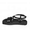 Woman's sandal in black leather with crossed strap and wedge heel 3 - Available sizes:  34, 42, 43, 44, 45, 46