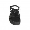 Sandalia para mujer en piel negra con cinturon cruzado y cuña 3 - Tallas disponibles:  32, 42, 43, 44, 45