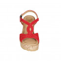 Woman's sandal with crossed straps in red suede with platform and wedge heel 9 - Available sizes:  31, 33