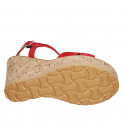 Woman's sandal with crossed straps in red suede with platform and wedge heel 9 - Available sizes:  31, 33