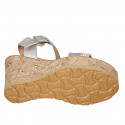 Woman's sandal with cross strap in silver laminated leather and suede with silver printed dots platform and wedge heel 9 - Available sizes:  33