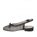 Woman's slingback with bow in black leather and multicolored laminated braided fabric heel 2 - Available sizes:  42, 44