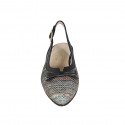 Woman's slingback with bow in black leather and multicolored laminated braided fabric heel 2 - Available sizes:  42, 44