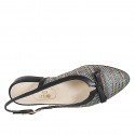 Woman's slingback with bow in black leather and multicolored laminated braided fabric heel 2 - Available sizes:  42, 44